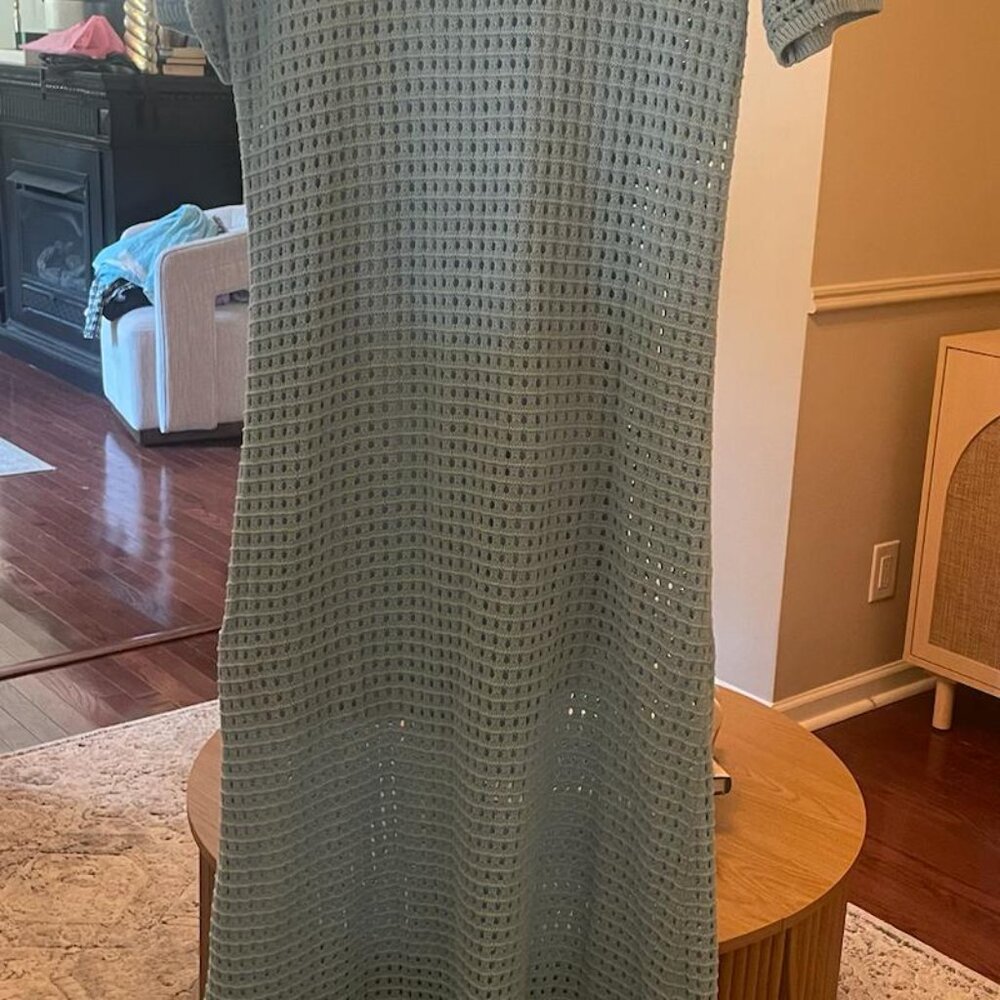 The Drop Open-Knit Maxi Sweater Dress - Light Blue, Size Large - Picture 2 of 6